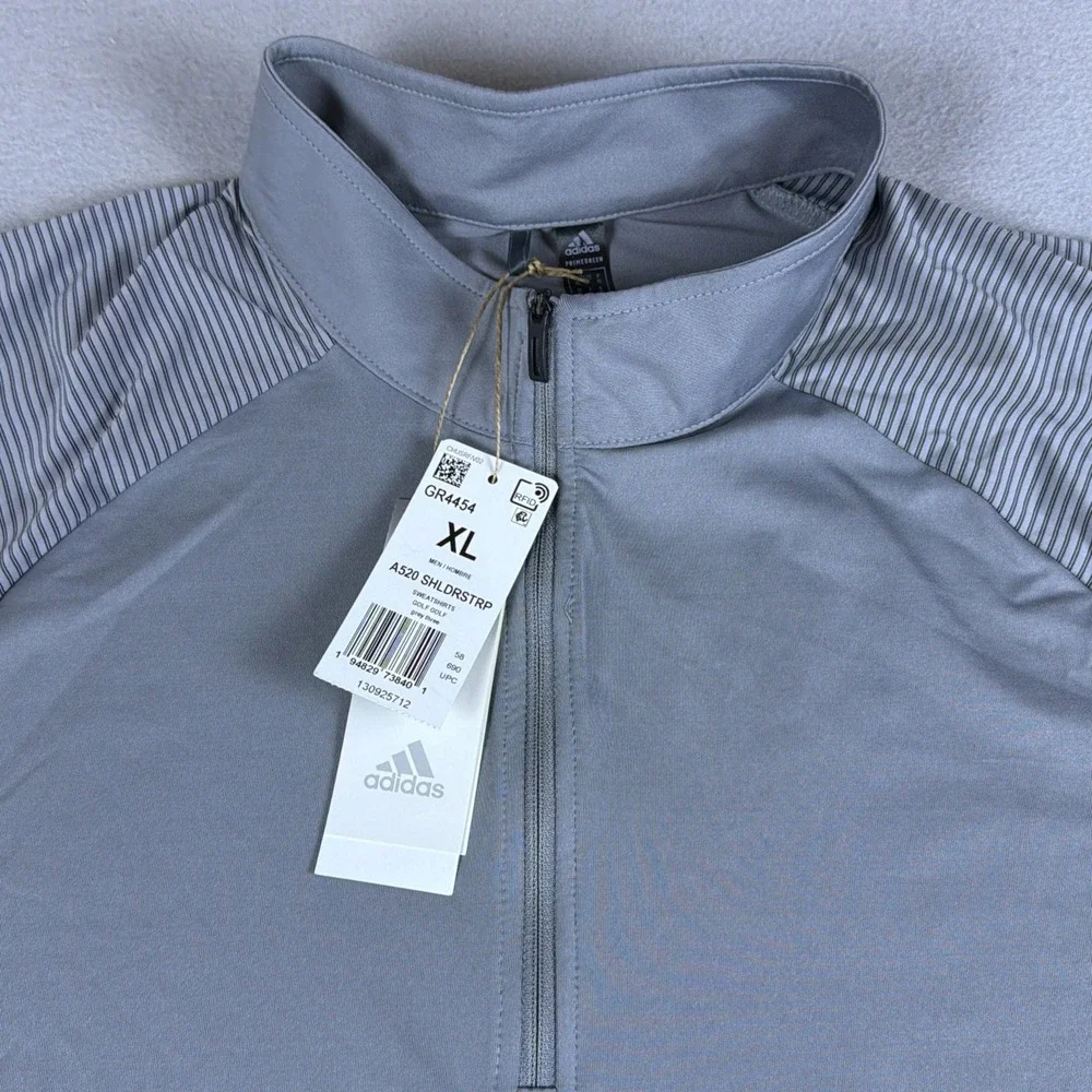 Adidas Shoulder Stripe 1/4 Zip Sweatshirt Mens Extra Large Gray Pullover Running